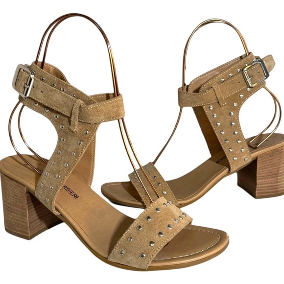 barbra barbieri Shoes - Barbara Barbieri Tan Block Heel Shoes with Perforated Straps 9